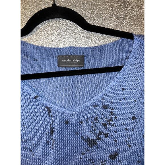 Wooden Ships GoblinCore Grunge Distressed Scandinavian Blue Splatter Sweater - Picture 11 of 16